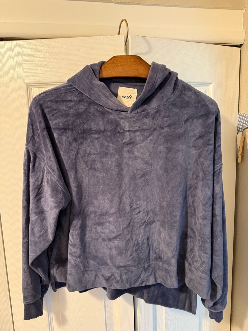 aerie Plush Pullover Hoodie in Dusty Blue